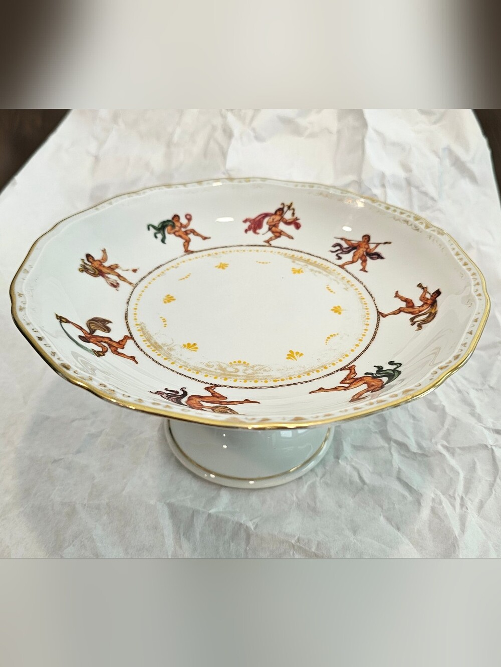 Vintage Venetian Murano Glass Glided Cherub Compote Cake Stand, Mid-century